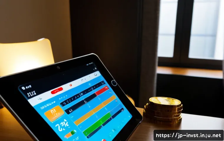 코인 글로벌 거래소 순위 - Photorealistic modern Tokyo home office, Japanese adult investor viewing a sleek tablet with abstrac...